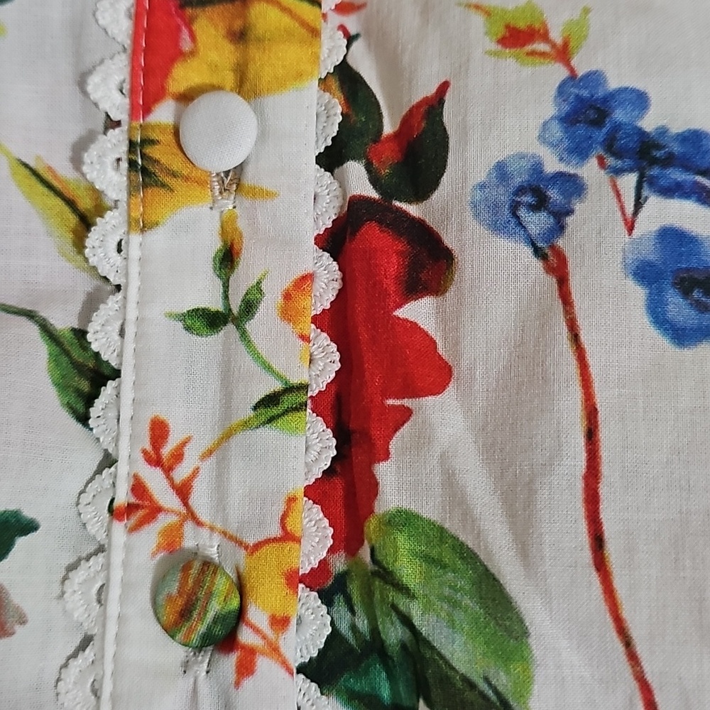 Florals For SPRING White Floral Button-Front Blouse with Red & Yellow Blooms - Picture 9 of 12